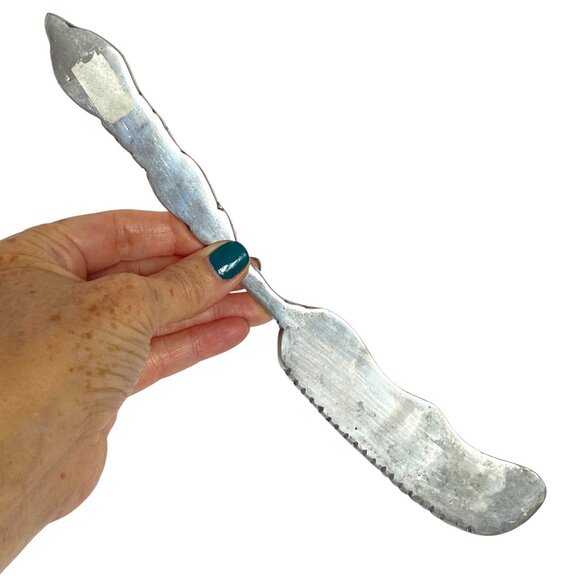 Handcrafted Aluminum Lasagna Knife Server Set With Embossed Floral Design Vtg - Picture 7 of 8